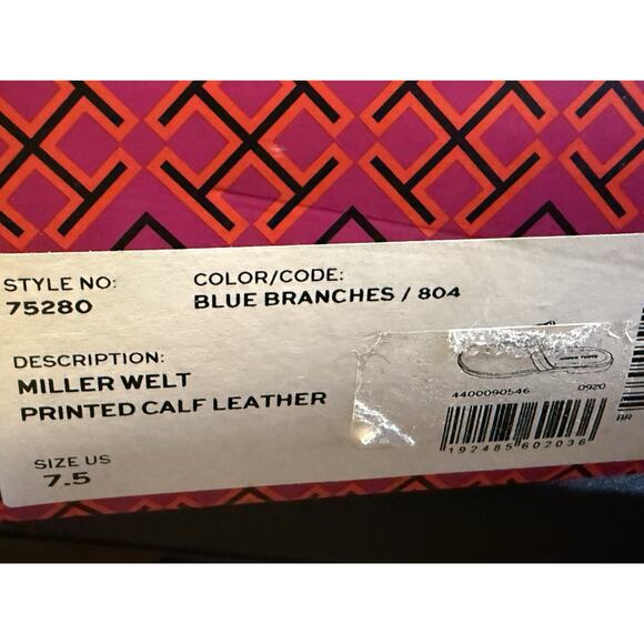 Tory Burch Miller sandal Blue white branches 7.5 - Picture 9 of 10